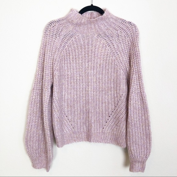 New All In Favor Mauve Knit Mock Neck Wool Blend  Puff Sleeve Sweater - Picture 4 of 12